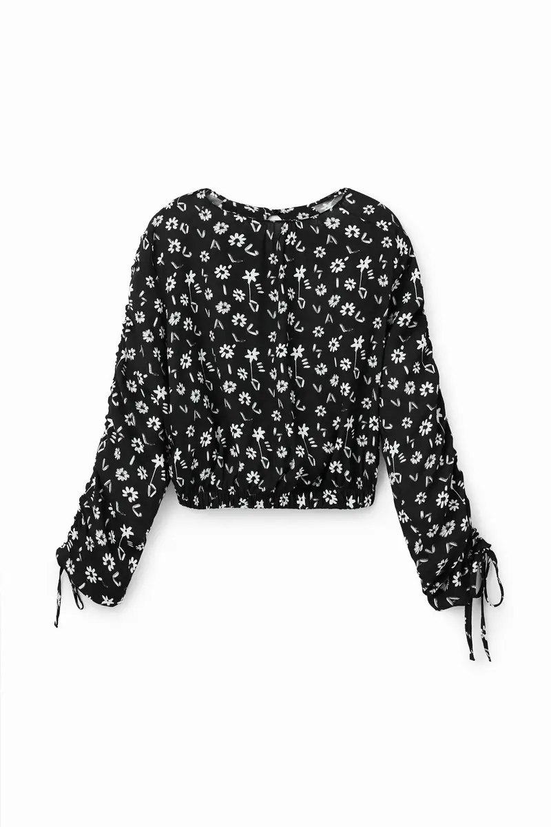 Blusa corta fiori arricciati BLUE