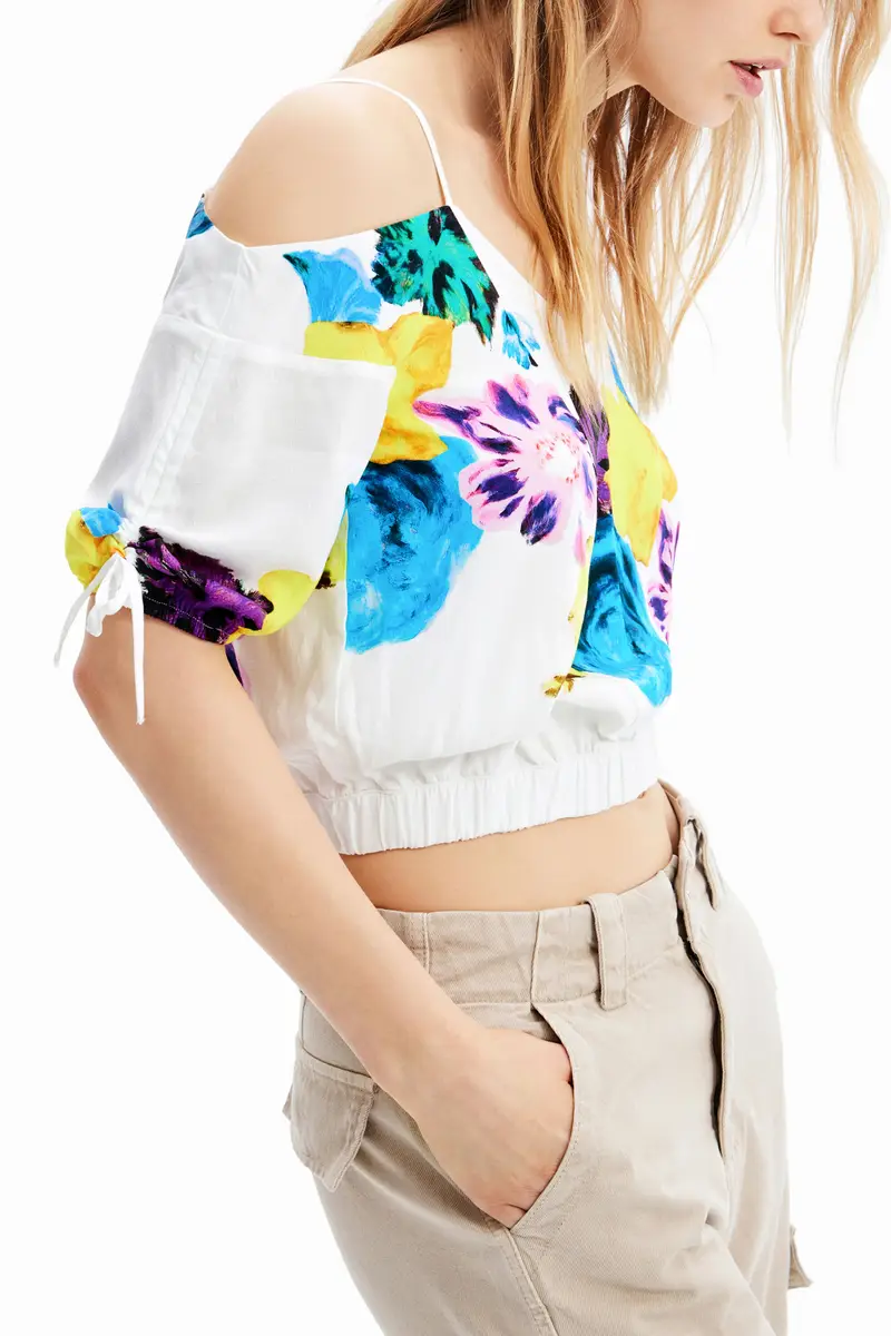 Blusa corta fiori arricciati M.Christian Lacroix WHITE miniatura 2