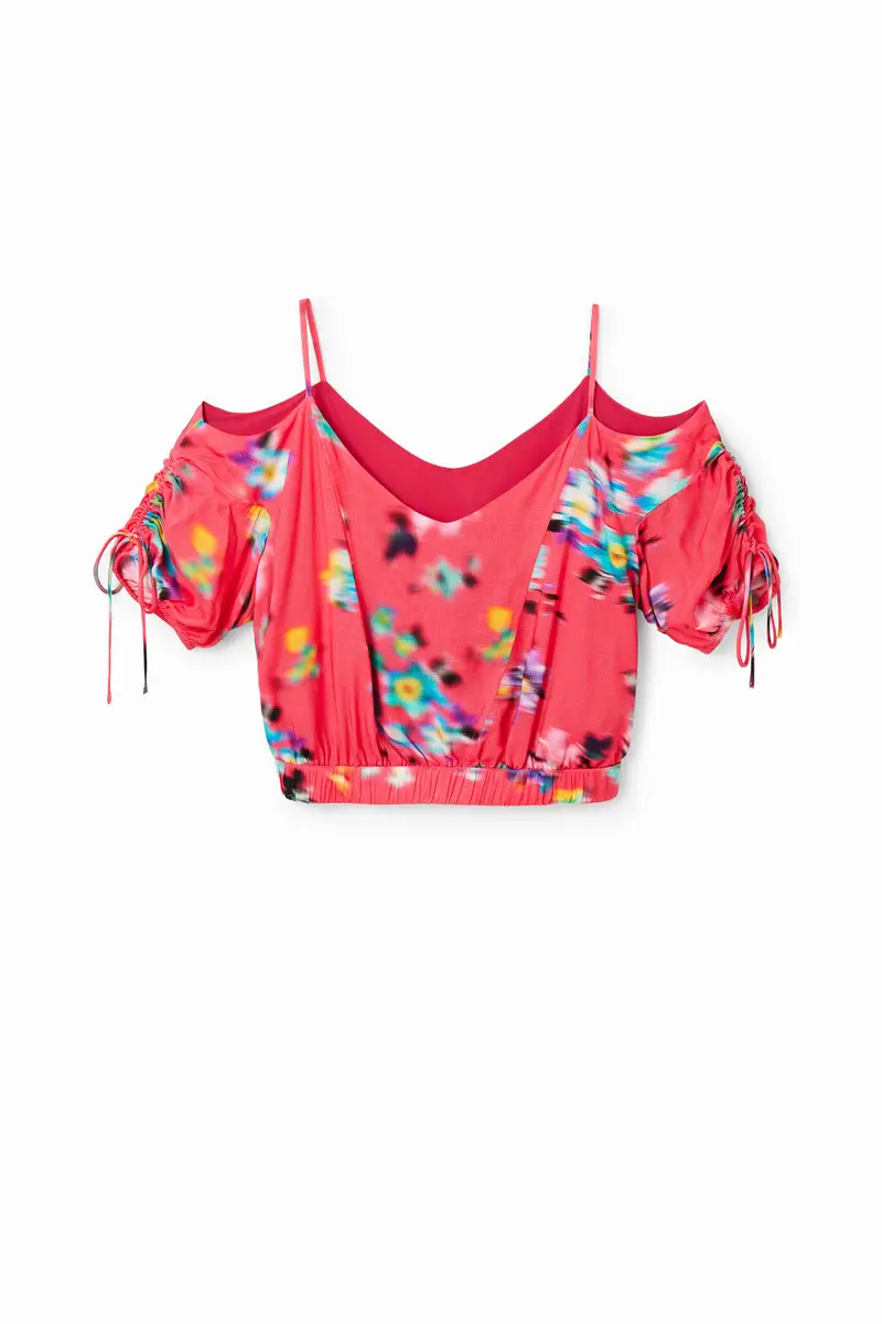 Blusa corta fiori arricciati RED