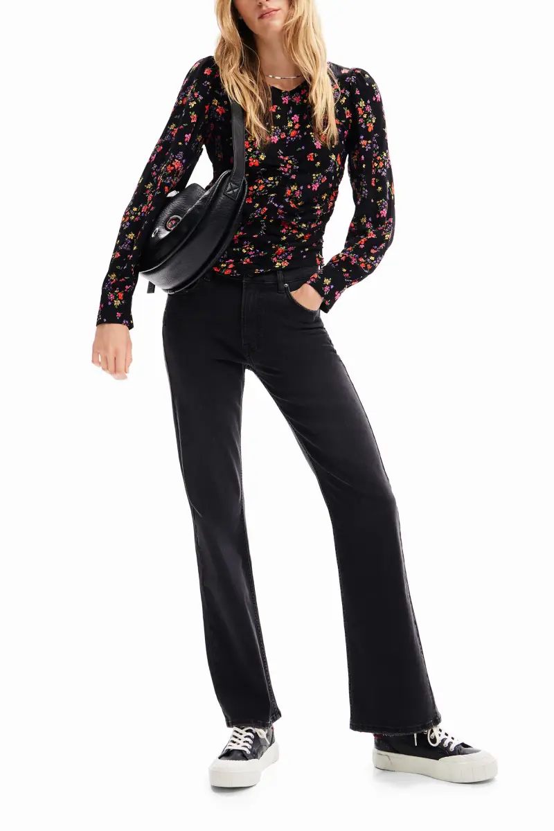 Blusa floreale ruches BLACK miniatura 2