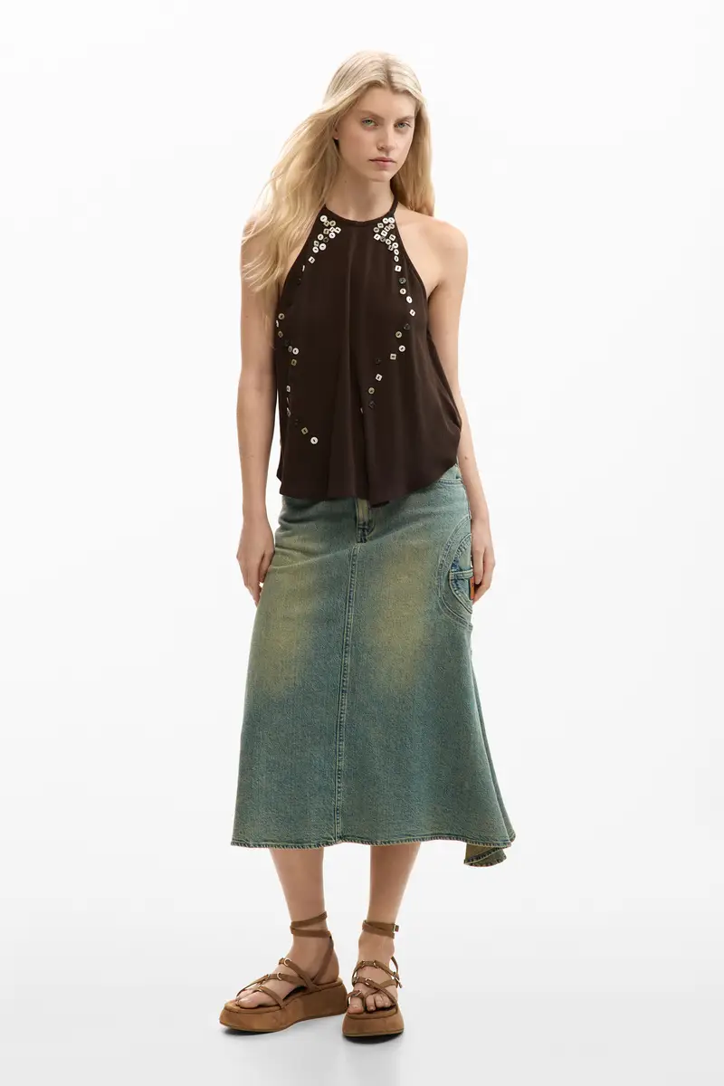 Blusa halter con applicazioni BROWN miniatura 2