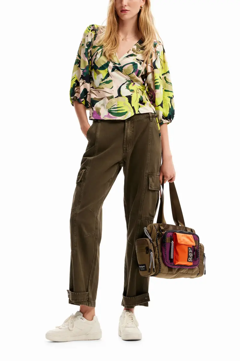 Blusa incrociata floreale GREEN miniatura 2