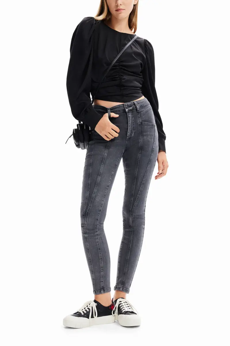 Blusa jacquard ruches BLACK miniatura 2