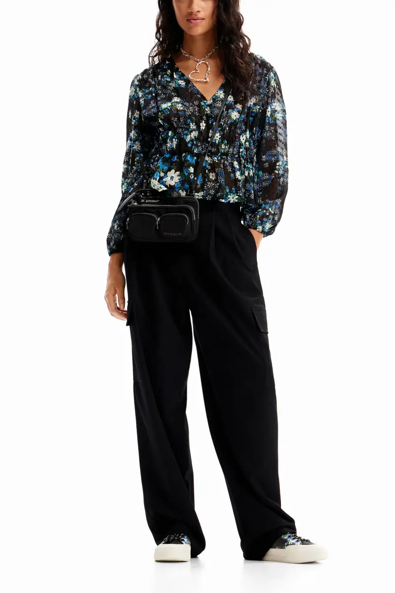 Blusa plumetis fiori BLUE miniatura 2