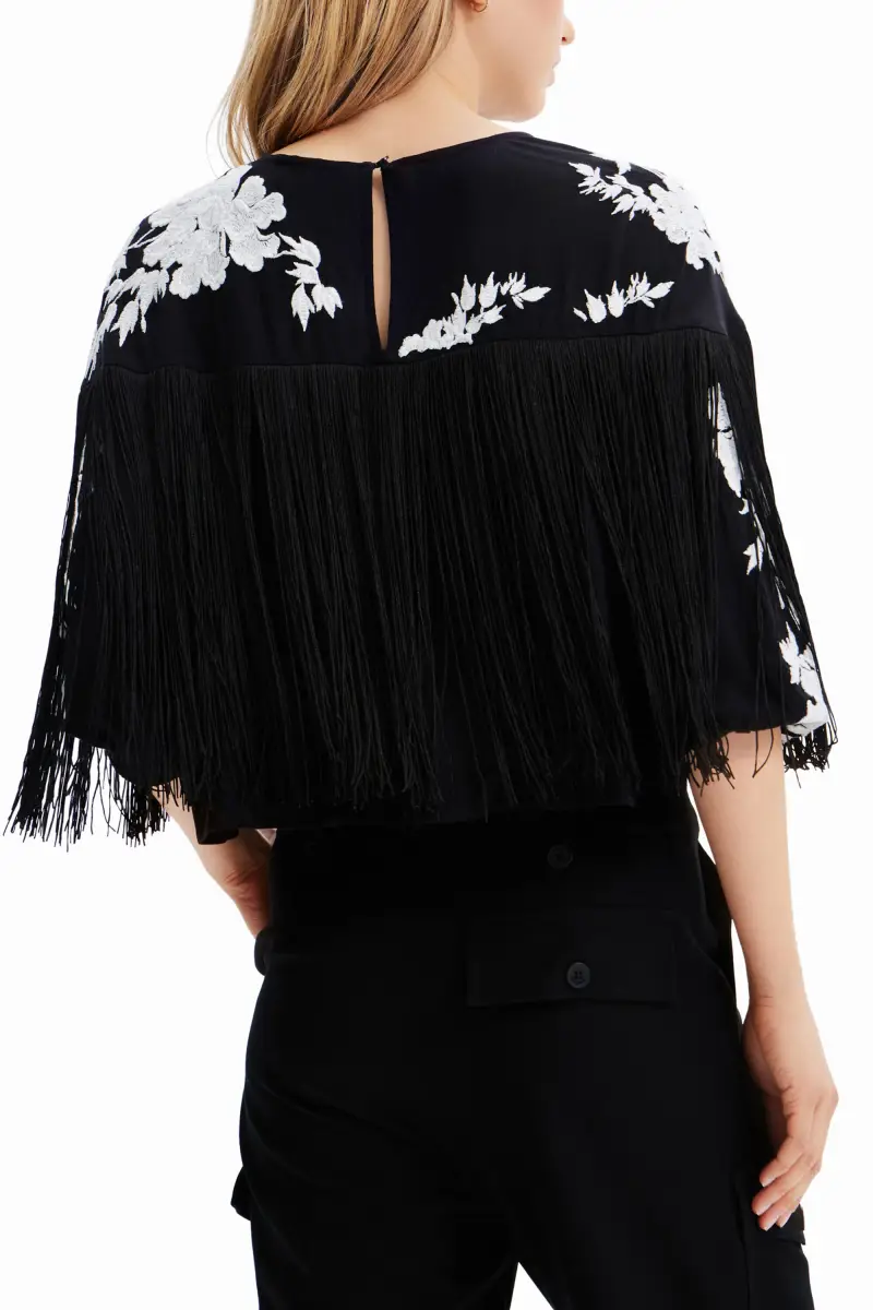 Blusa ricamata frange BLACK miniatura 2