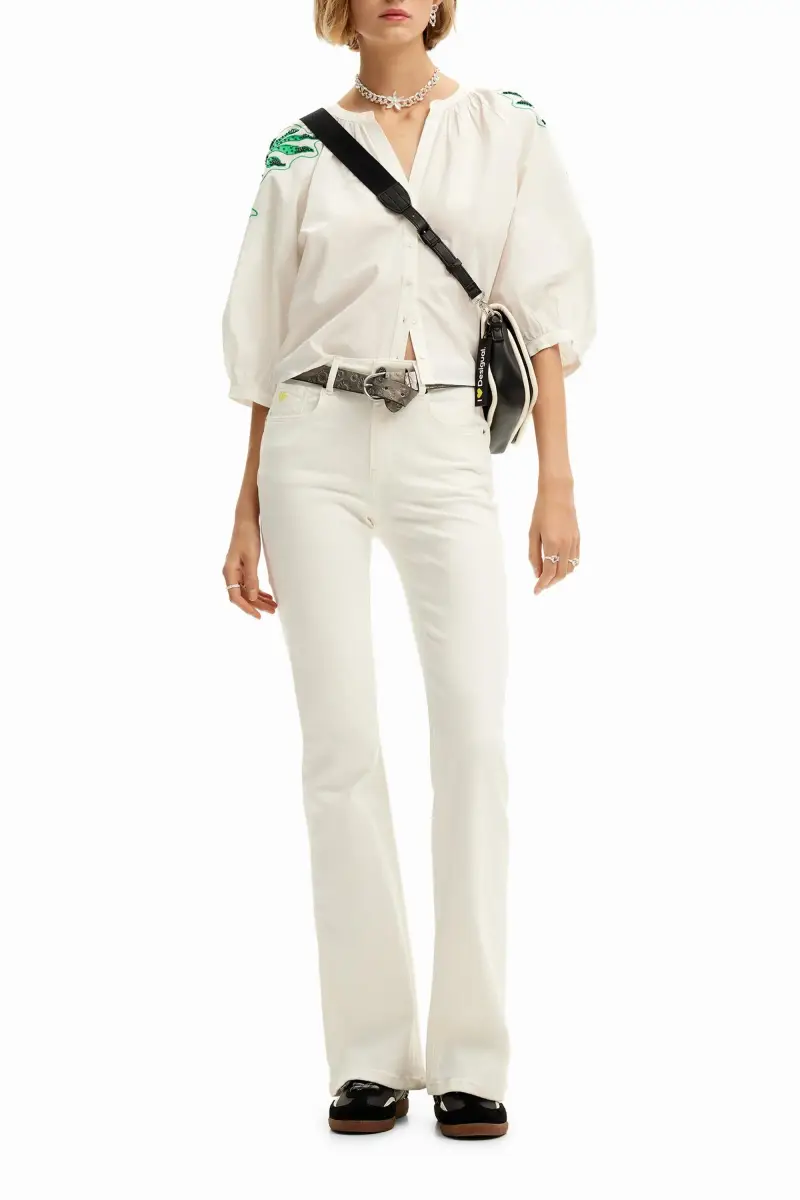 Blusa ricamata scollo V WHITE miniatura 2