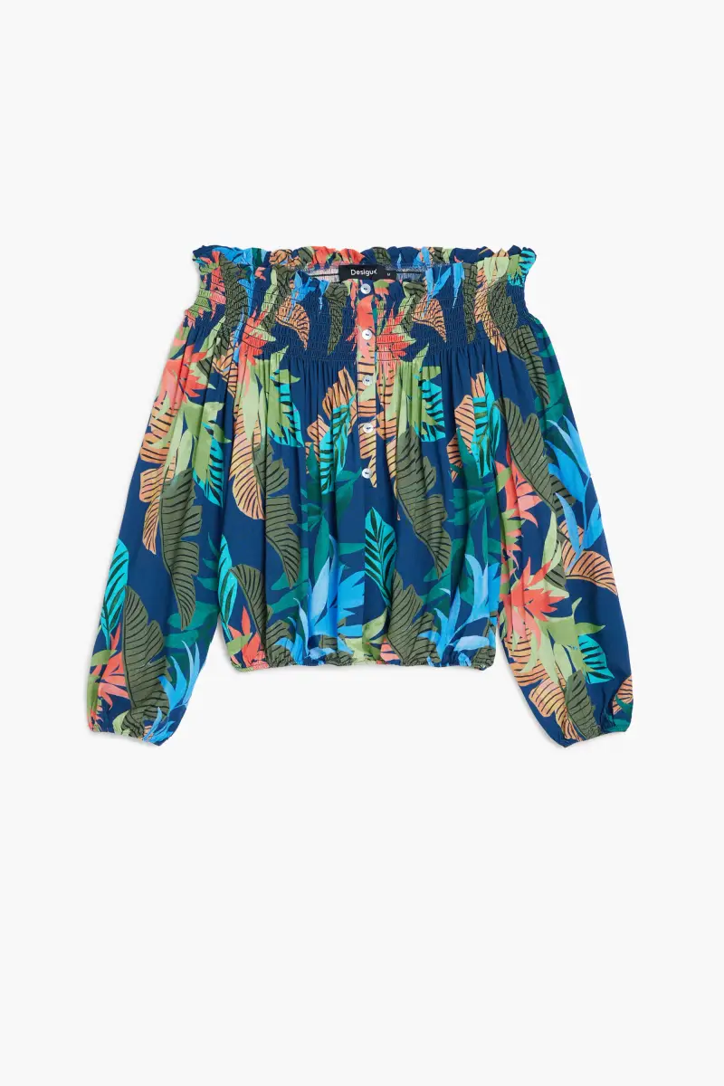 Blusa stampata con scollo a barca BLUE