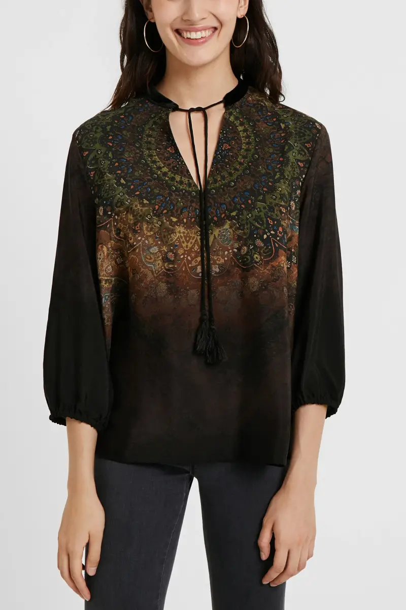 Blusa stampata manica 3/4 BLACK miniatura 2