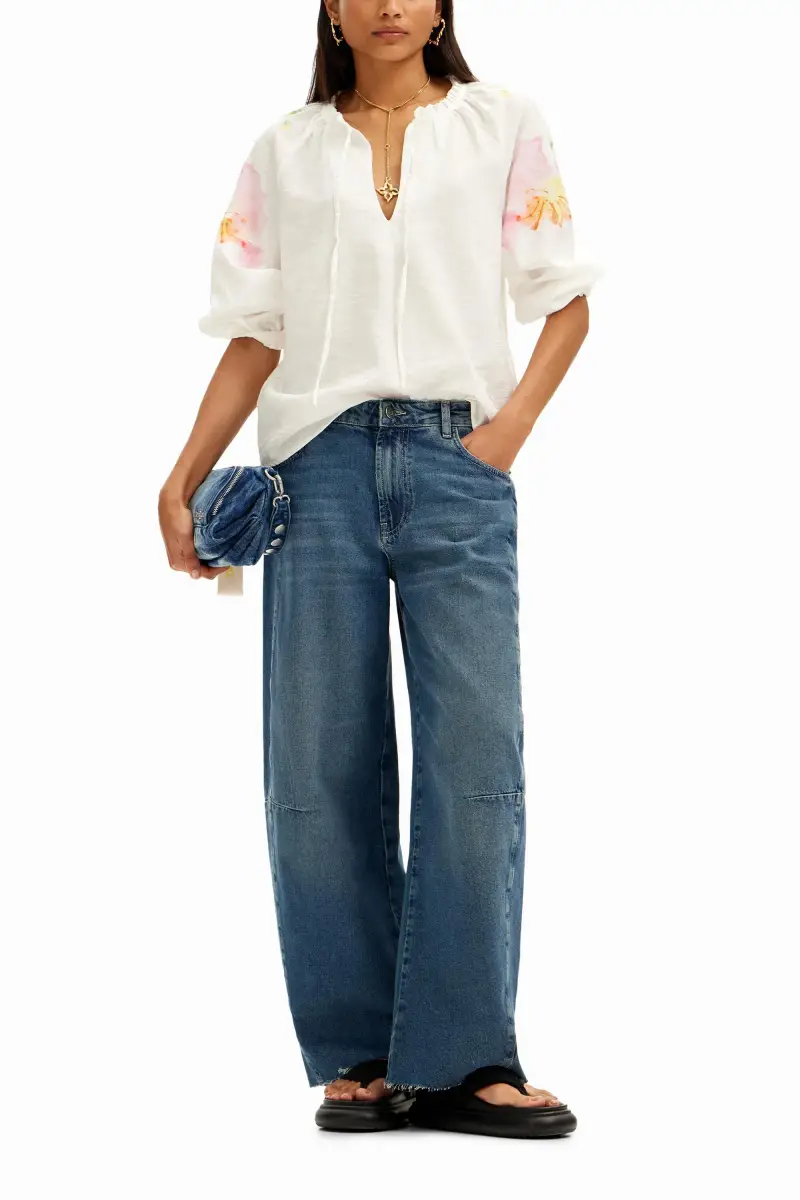 Blusa vaporosa con stampa floreale ad acquerello WHITE miniatura 2