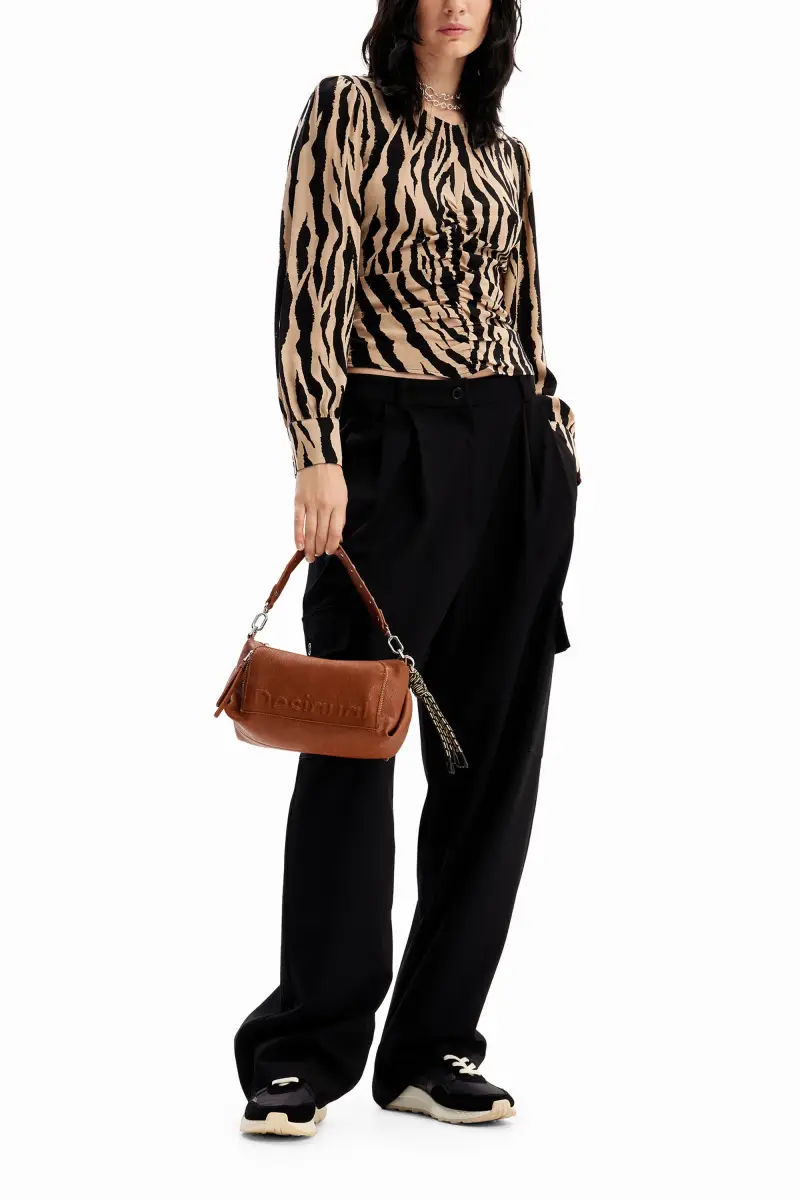 Blusa zebrata volant BROWN miniatura 2