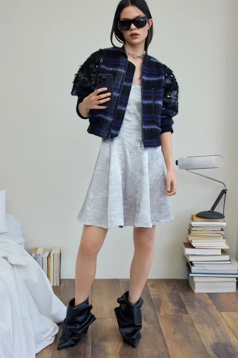 Bomber a quadri ricamata RED