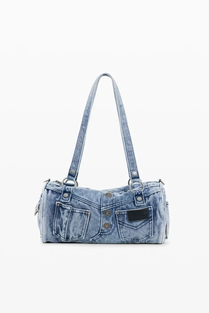 borsa denim con tasche BLUE
