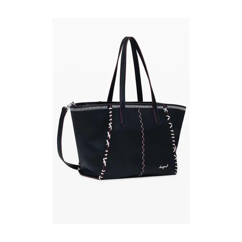 Borsa Donna a Spalla Nera, Manhattan Pespuntes Guimar Nero miniatura 2