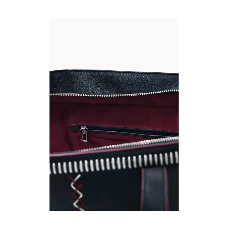 Borsa Donna a Spalla Nera, Manhattan Pespuntes Guimar Nero miniatura 3