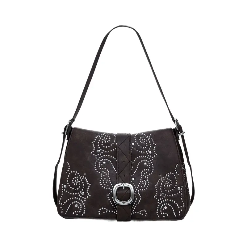 Borsa Donna Marrone Poker Face Posadas con Borchie