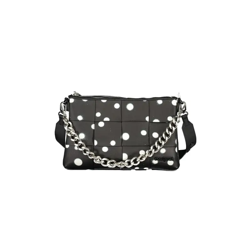 Borsa Donna Nera a Mano Pois con Tracolla e Catena Nero miniatura 2