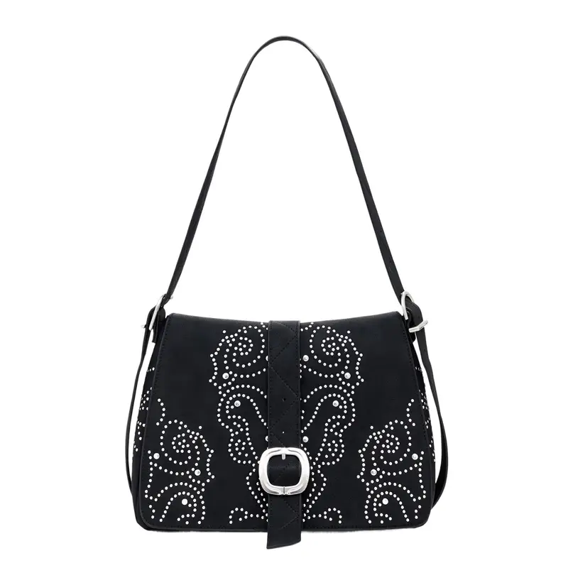 Borsa Donna Nera Poker Face Posadas con Borchie Nero