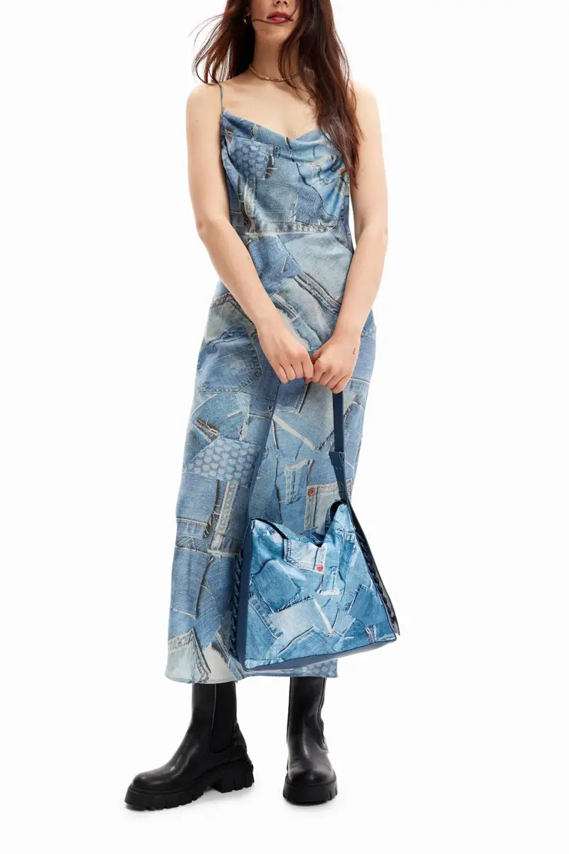 Borsa grande denim patch BLUE miniatura 2