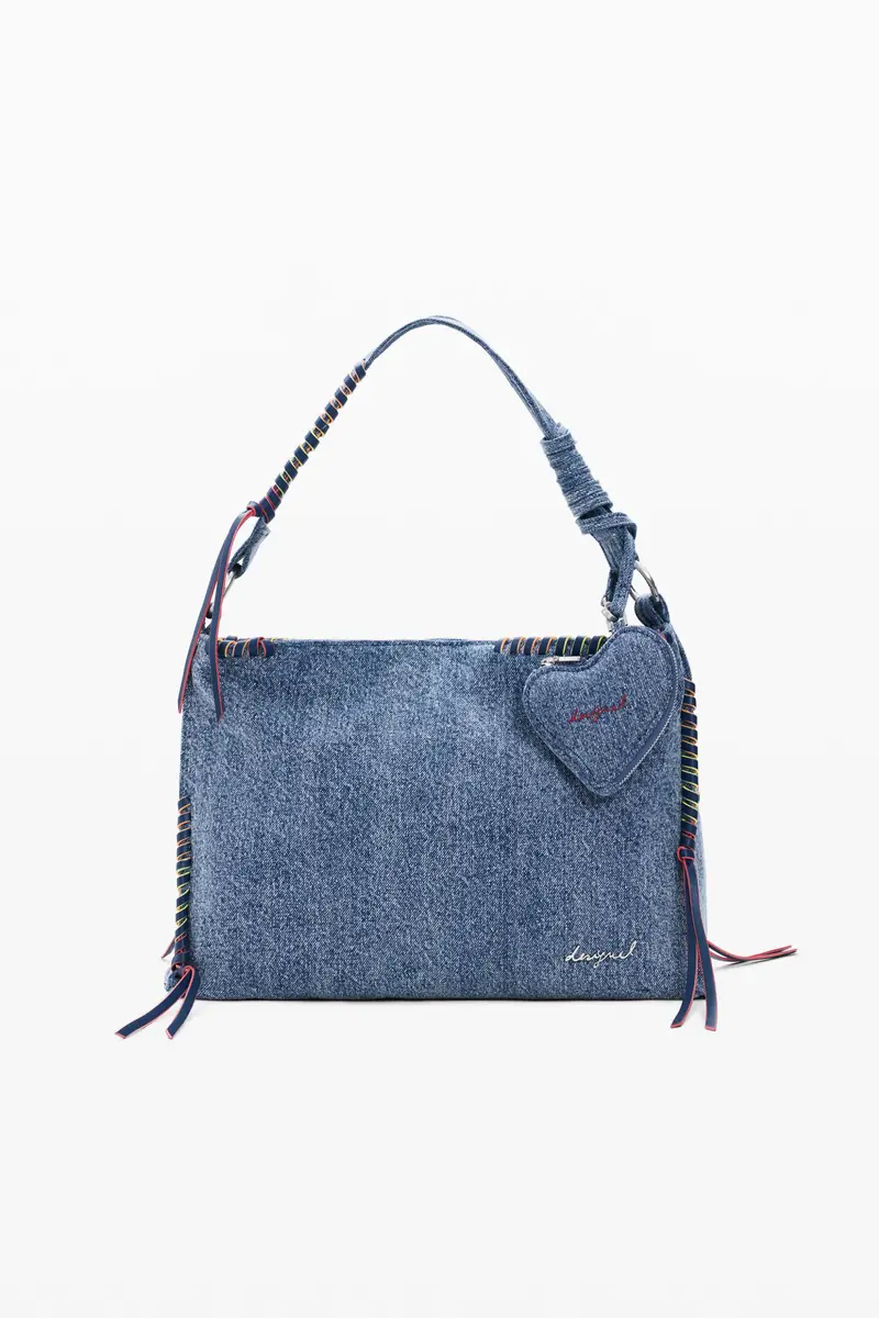 Desigual Borsa grande in denim con cuore blu