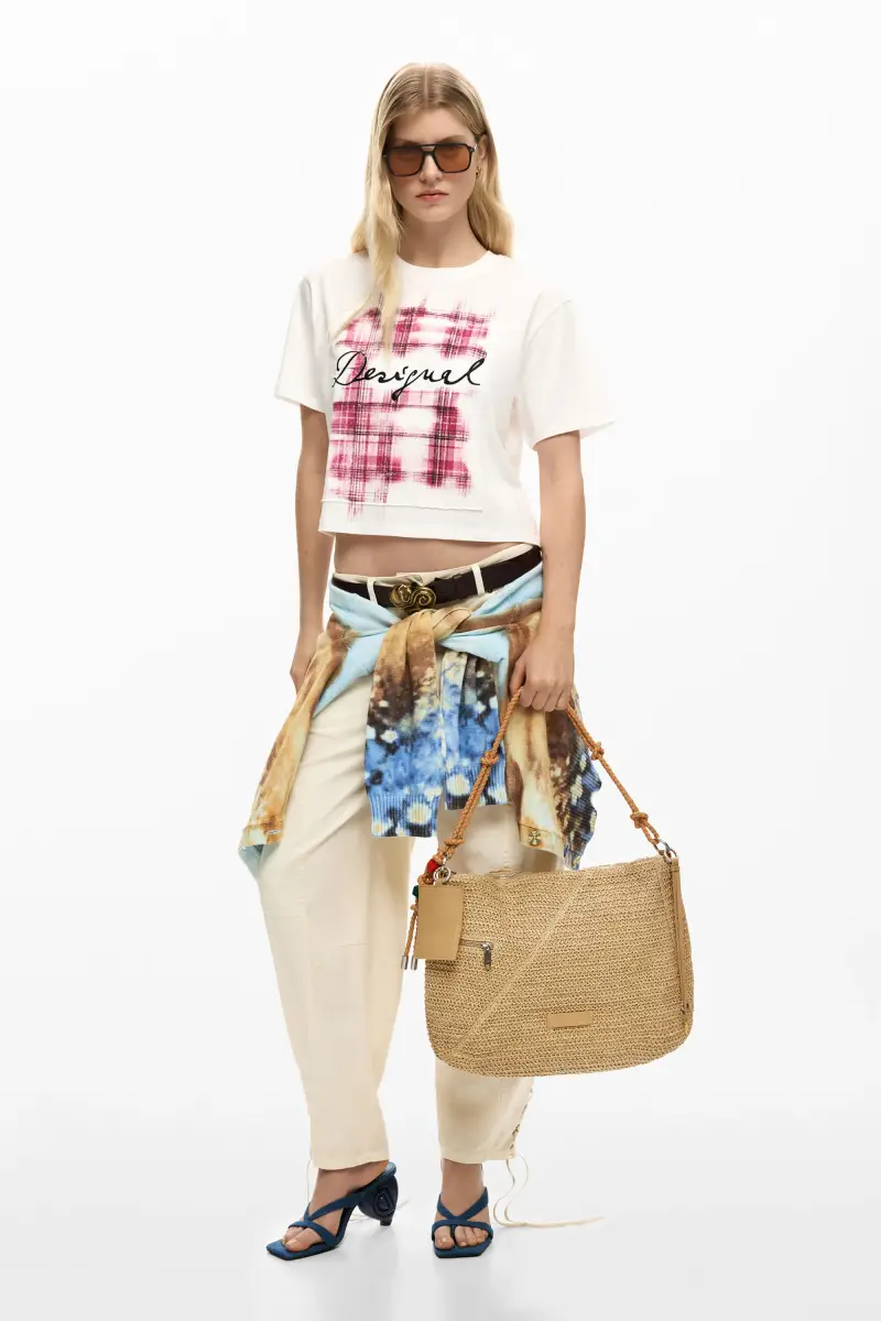 Borsa grande in rafia con charms WHITE miniatura 2