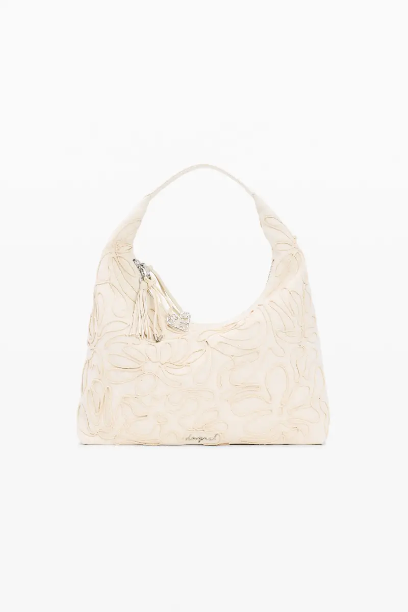 Borsa grande in rafia con fiore WHITE