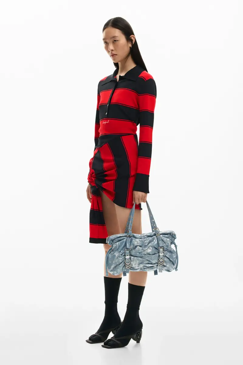 Borsa in denim arricciata BLUE miniatura 2