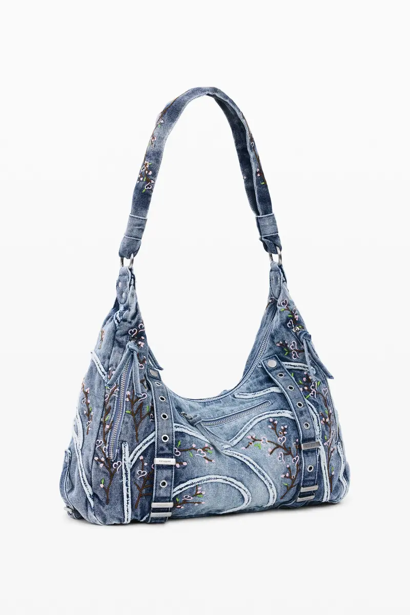 Borsa in denim con fibbie BLUE miniatura 2