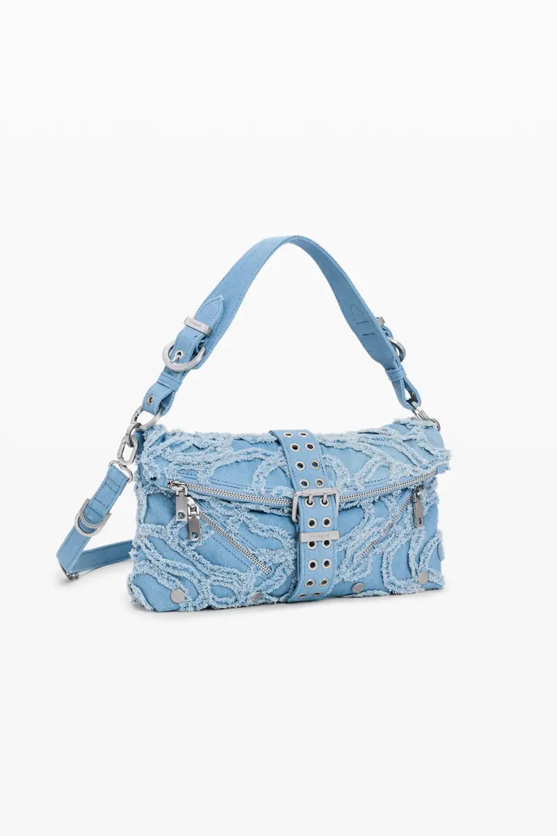 borsa in denim ricamata BLUE miniatura 2