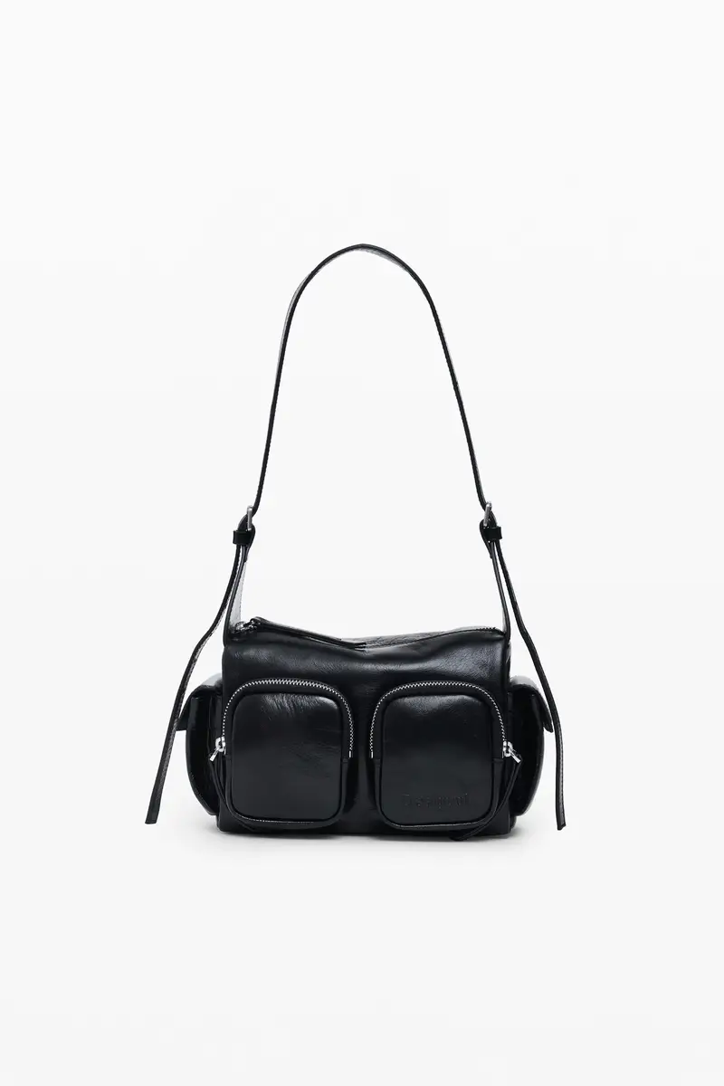 Borsa in pelle con tasche piccola BLACK