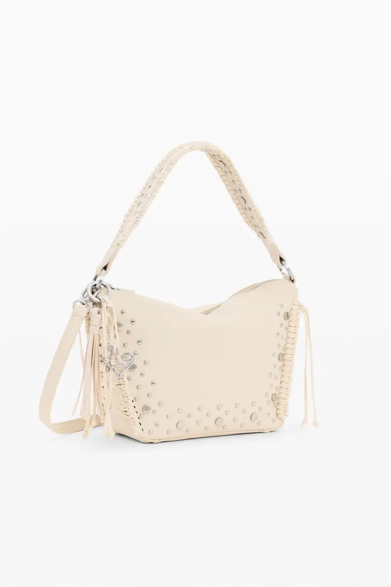 borsa media borchiata con frange WHITE miniatura 2