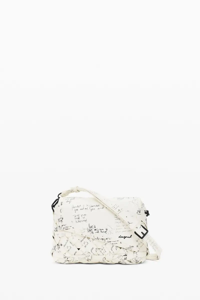 Desigual Borsa media bianca con lettering multicolore