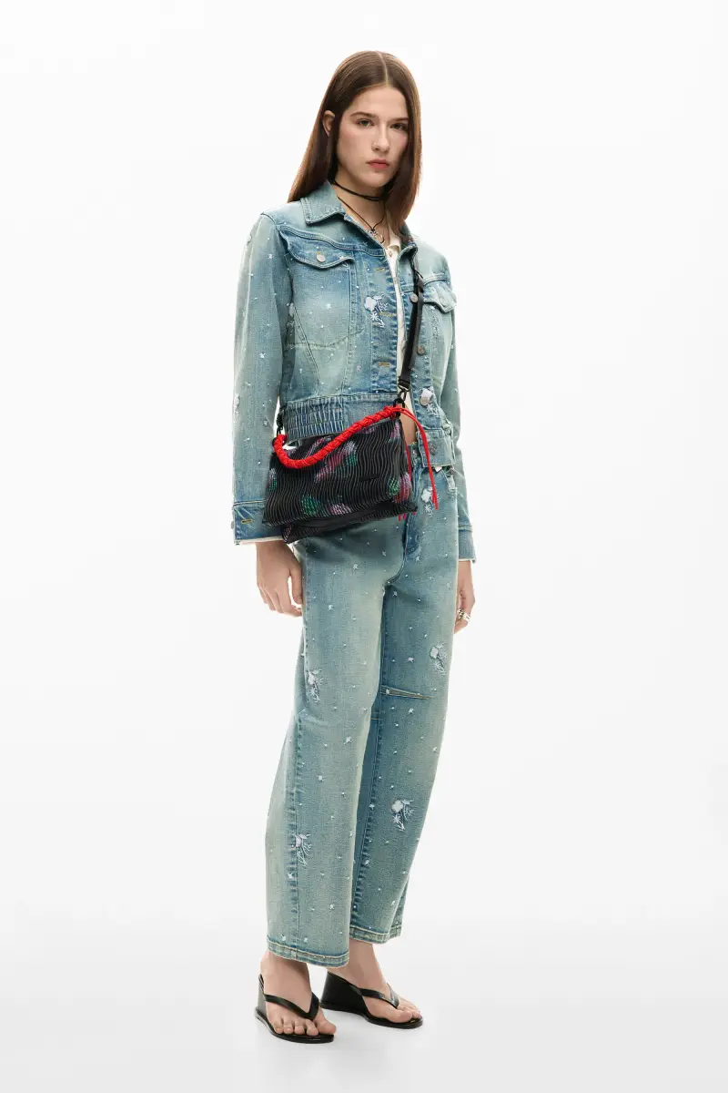 Borsa media con texture BLACK miniatura 2