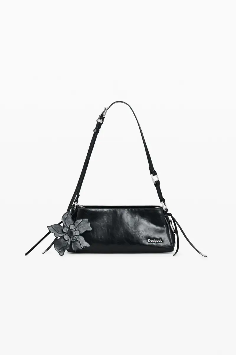 Borsa media effetto pelle charm BLACK
