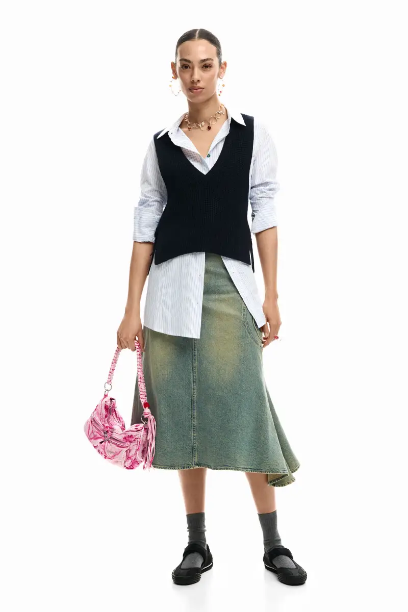 Borsa media in denim con fiori RED miniatura 2