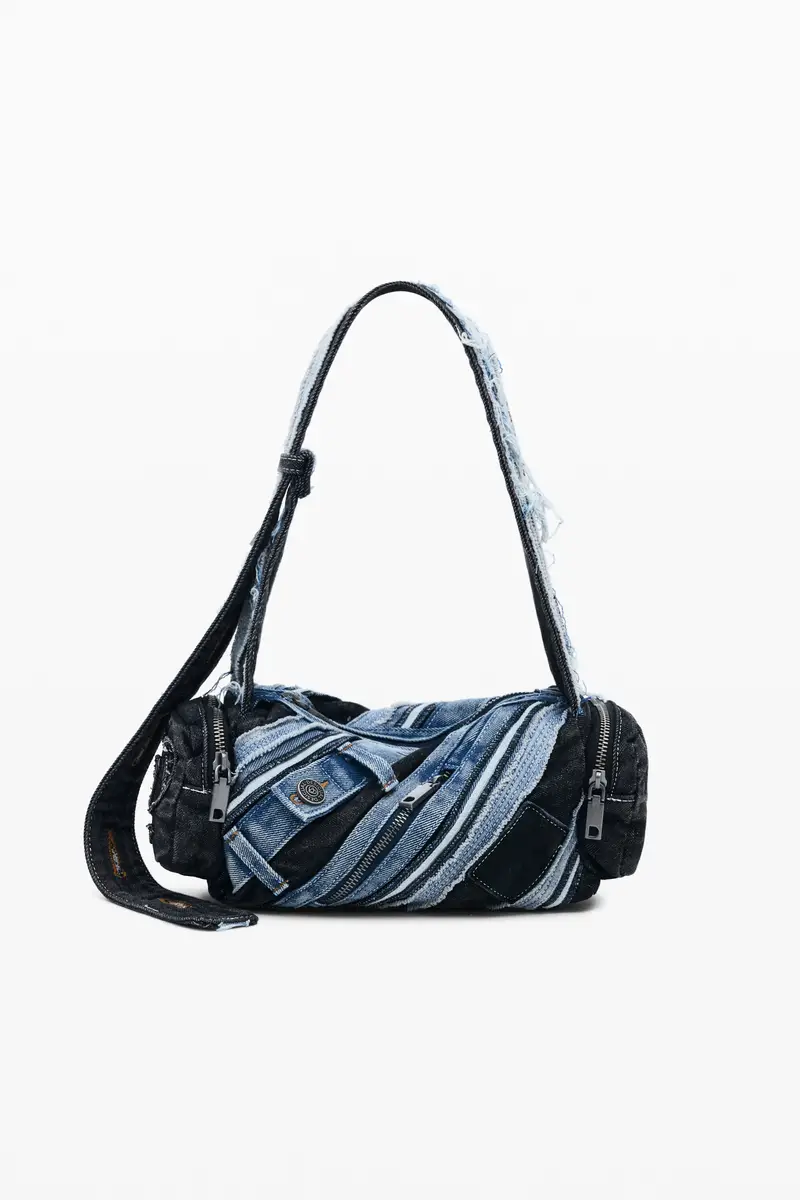 Borsa media in denim patch BLUE