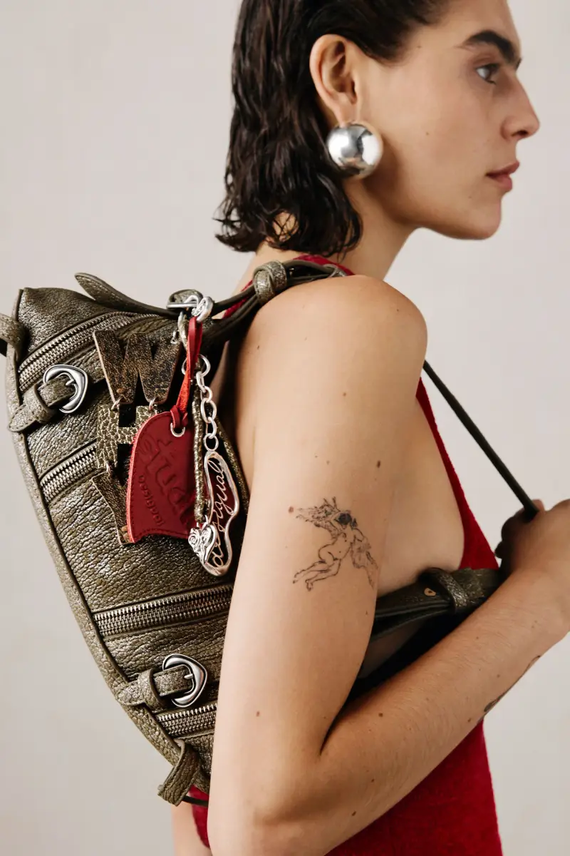 Borsa media in pelle metallizzata studio YELLOW miniatura 2