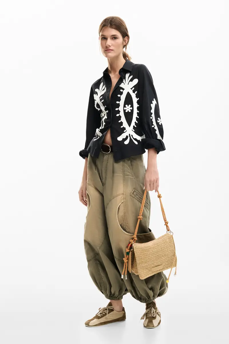 Borsa media in rafia con charms WHITE miniatura 2