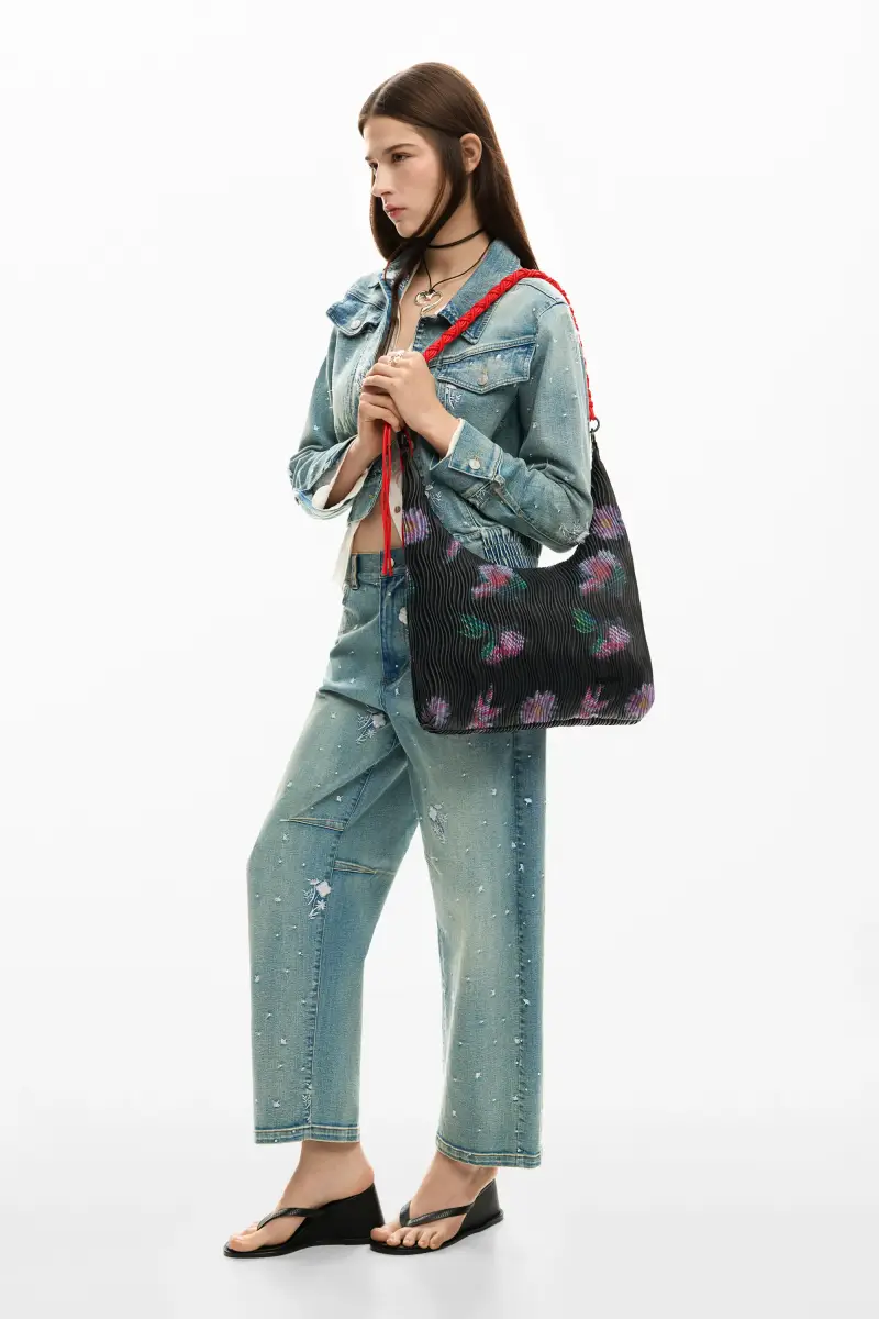 Borsa media ovale con texture BLACK miniatura 2