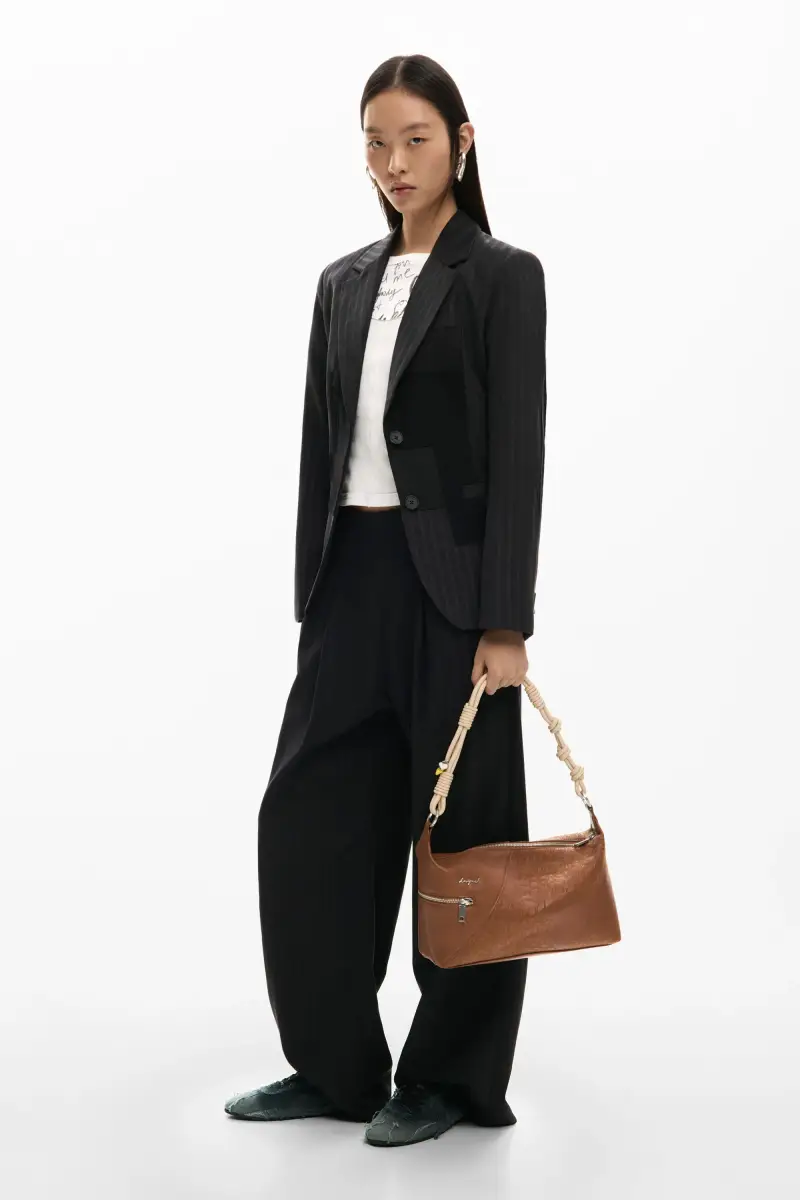 Borsa media ricamata BROWN miniatura 2