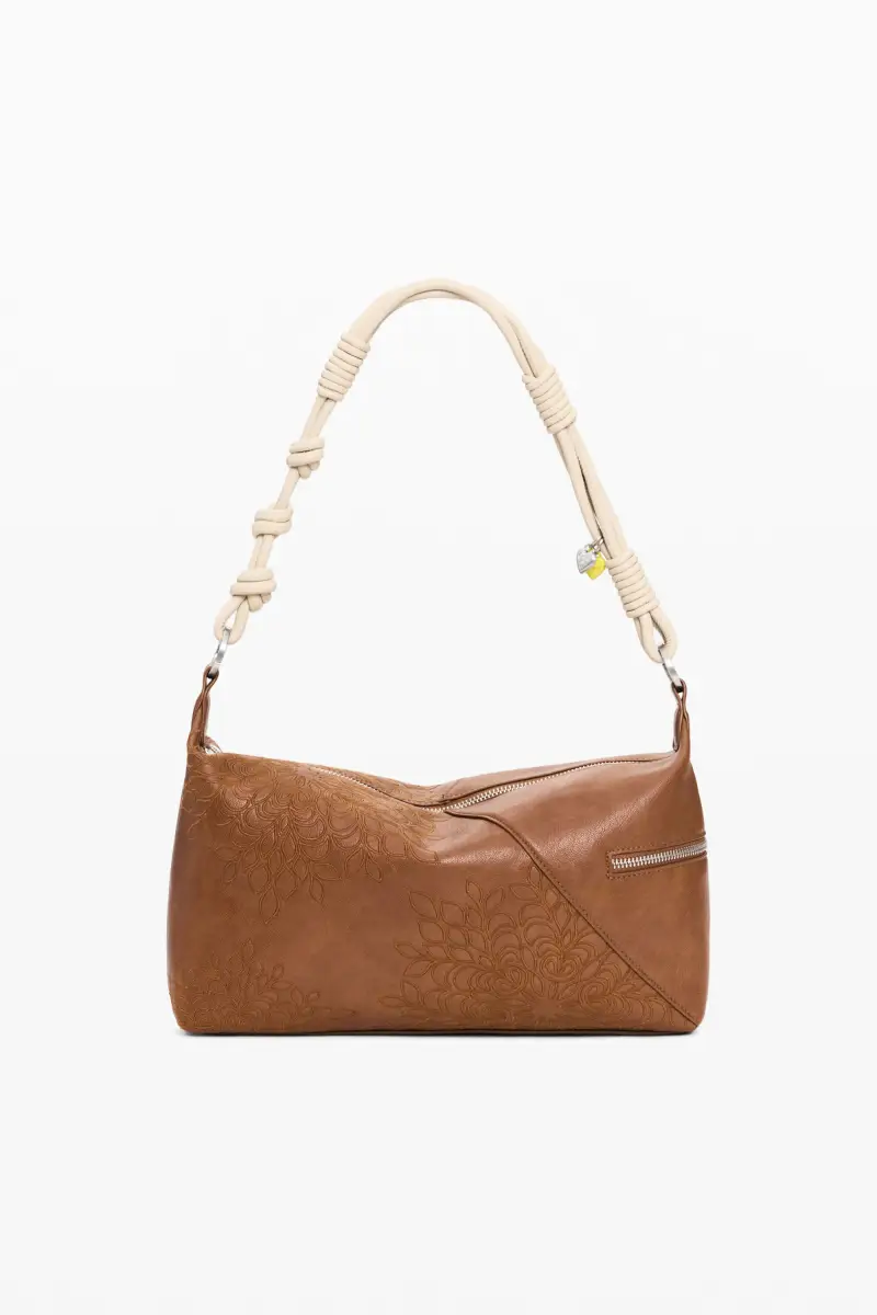 Borsa media ricamata BROWN