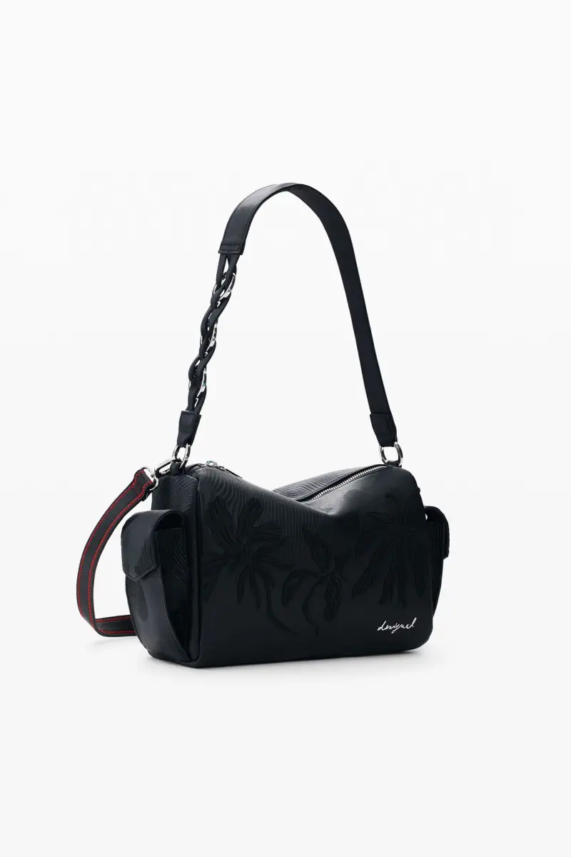 Borsa media ricamata con charms BLACK miniatura 2