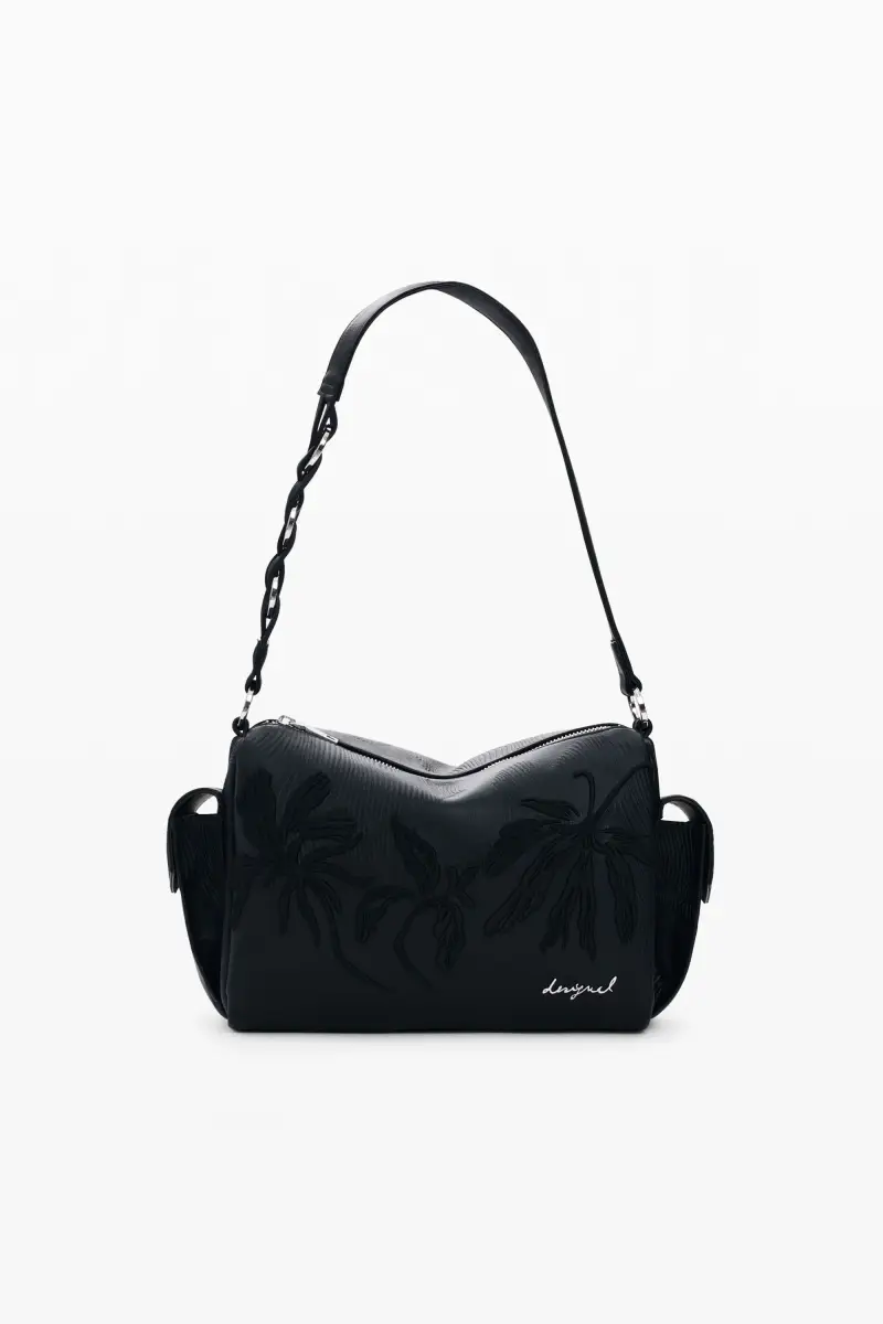 Borsa media ricamata con charms BLACK