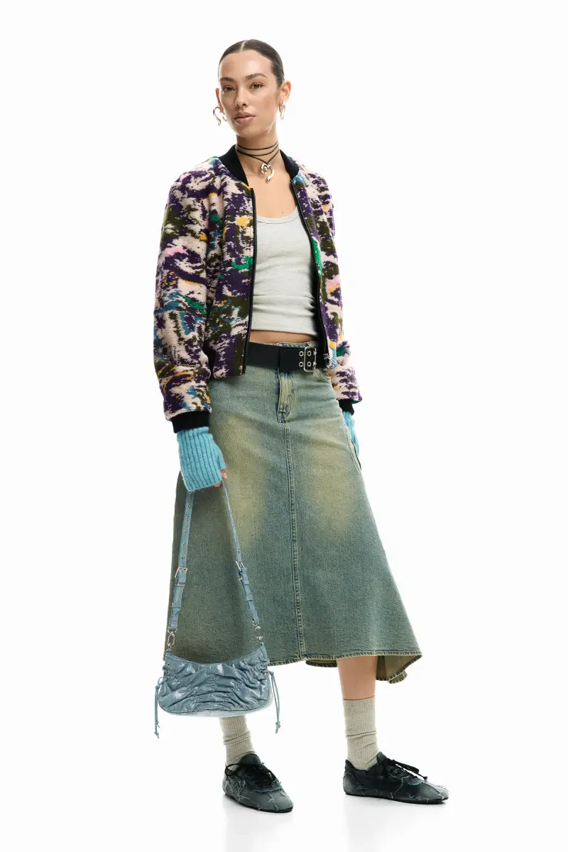 Borsa piccola in denim arricciato BLUE miniatura 2