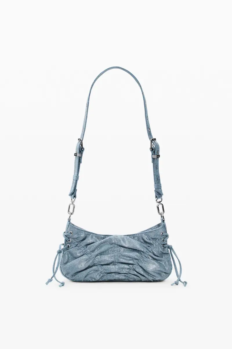 Borsa piccola in denim arricciato BLUE