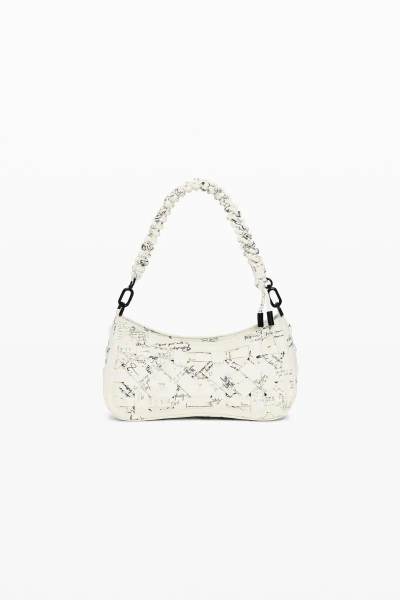 Borsa piccola intrecciata con lettering WHITE