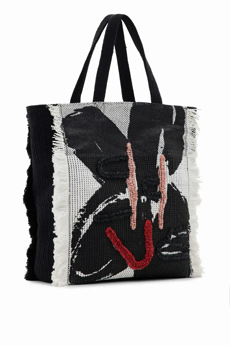 Borsa shopper grande a fiori BLACK