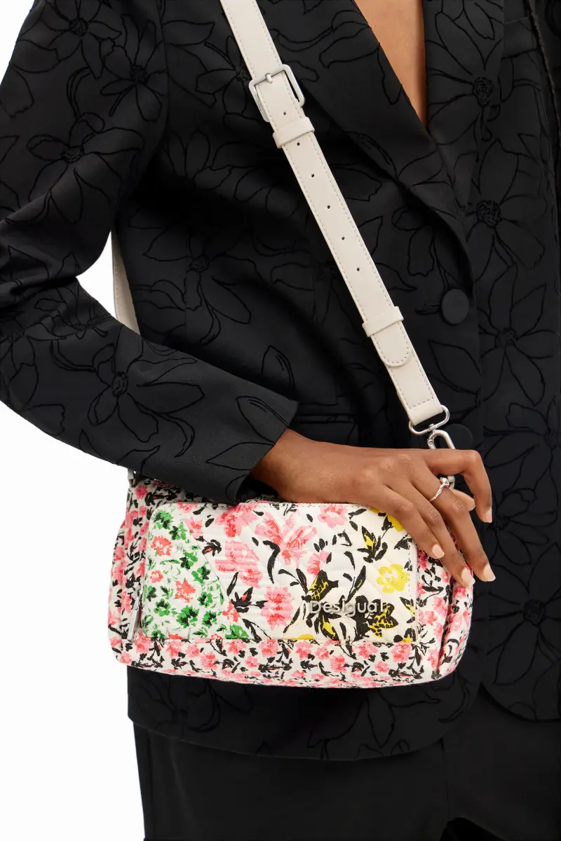 Borsa tracolla S tela fiori WHITE miniatura 2