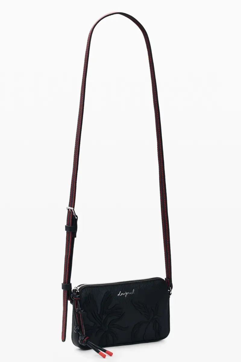 Borsetta media a tracolla con texture BLACK miniatura 2