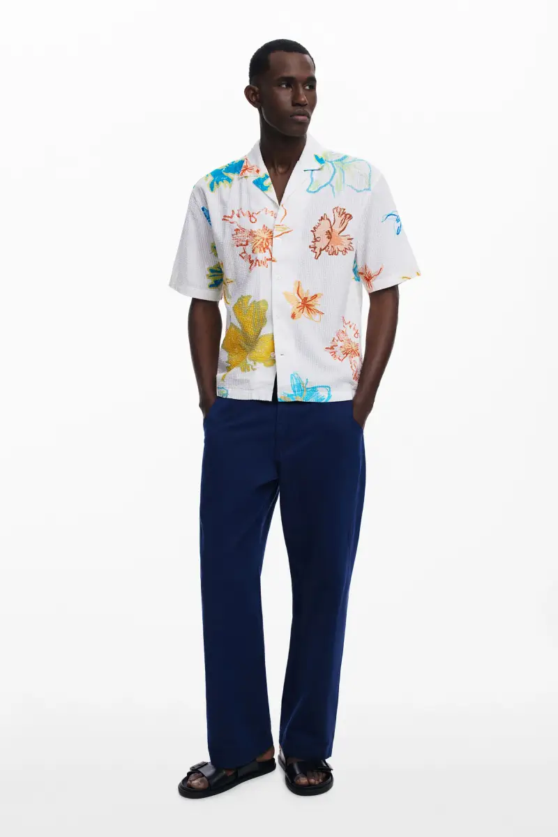 Camicia a maniche corte con foglie WHITE miniatura 2