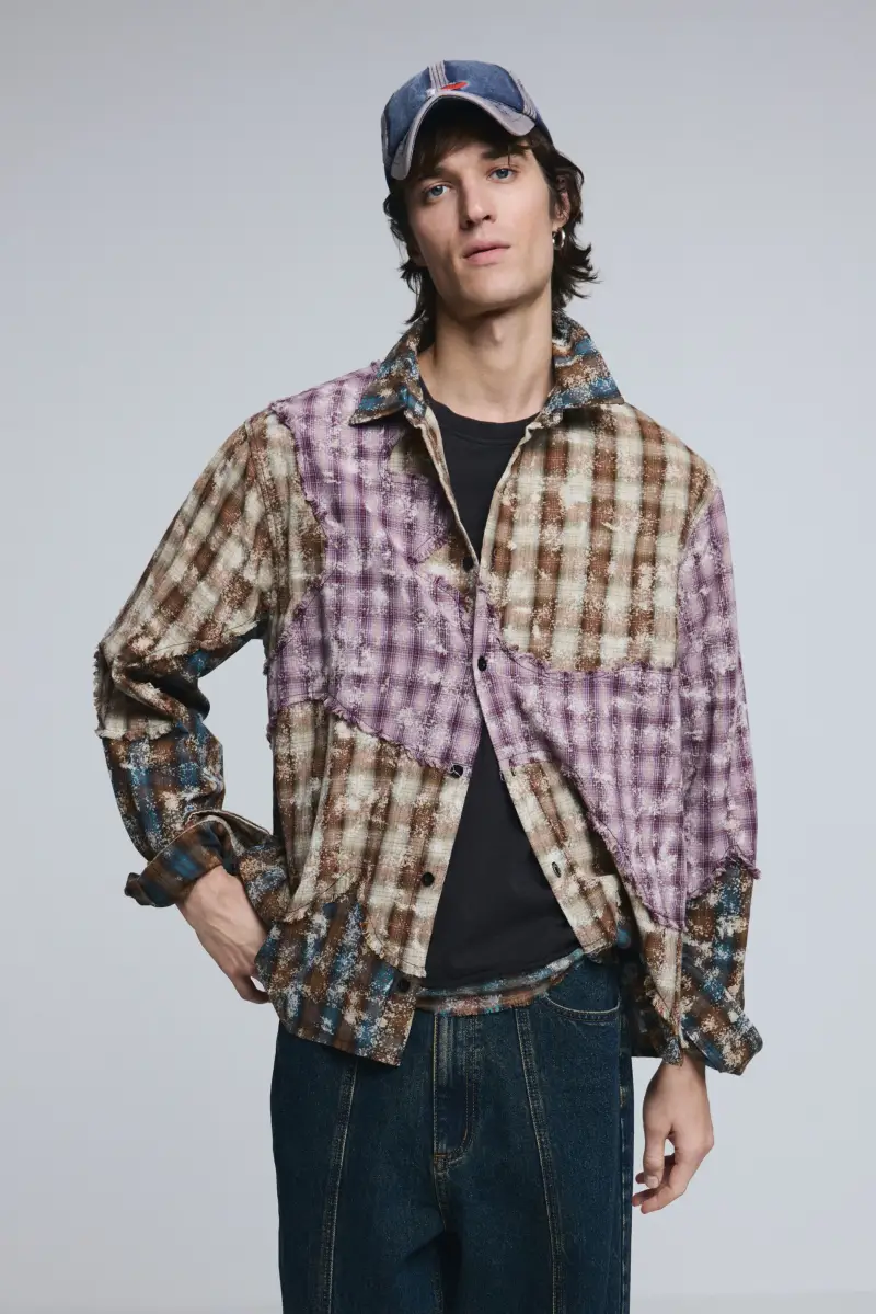 Camicia a maniche lunghe a quadri patch YELLOW